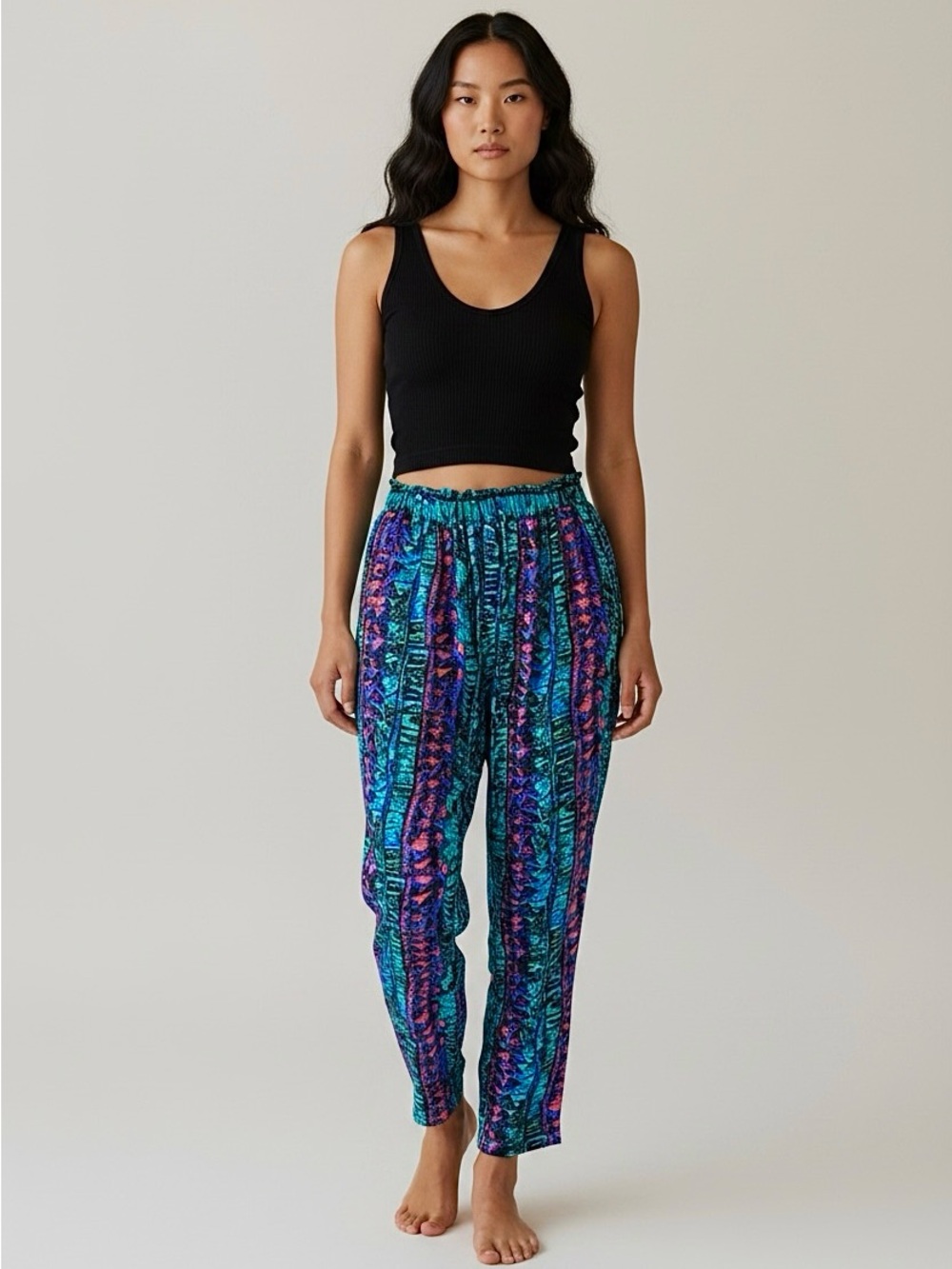 90s Rayon Ikat Harem Jogger Hippie Festival Pants | M